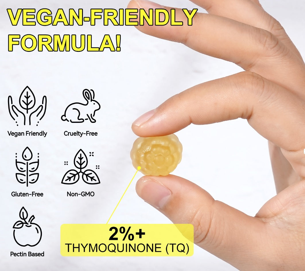 Vegan Black Seed Oil Gummies – Immune, Heart & Skin Support, Natural Nigella Sativa BSO